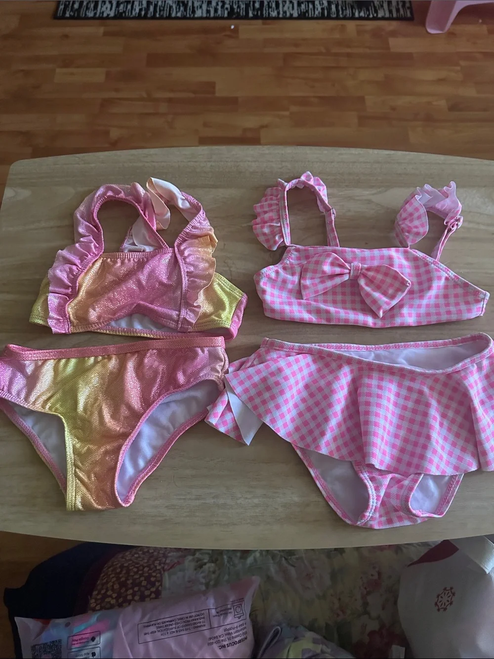 Girls' Pink Gingham and Pink-Yellow Ombre Bikini Set